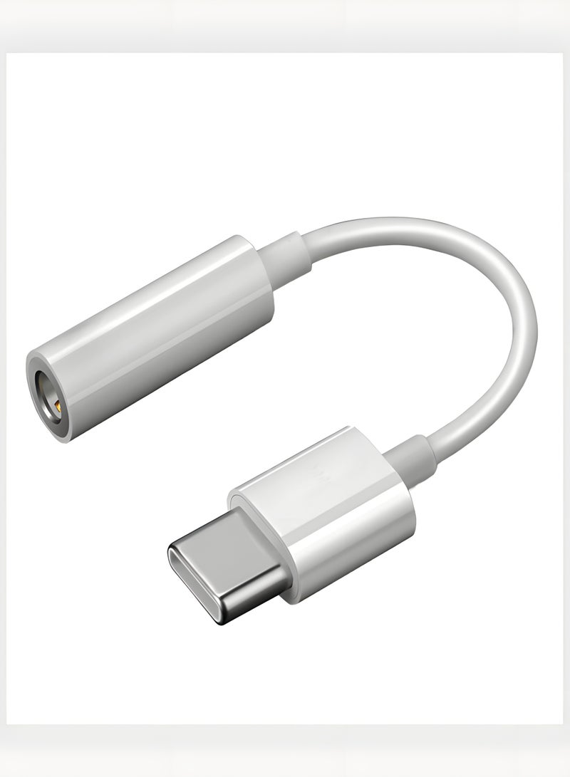 كابل محول صوت من USB Type-C إلى منفذ سماعة 3.5 ملم (AUX)، وصلة تدعم الميكروفون والمكالمات والتحكم في الصوت للهواتف الذكية والأجهزة اللوحية والسيارة - لون أبيض - Image 1